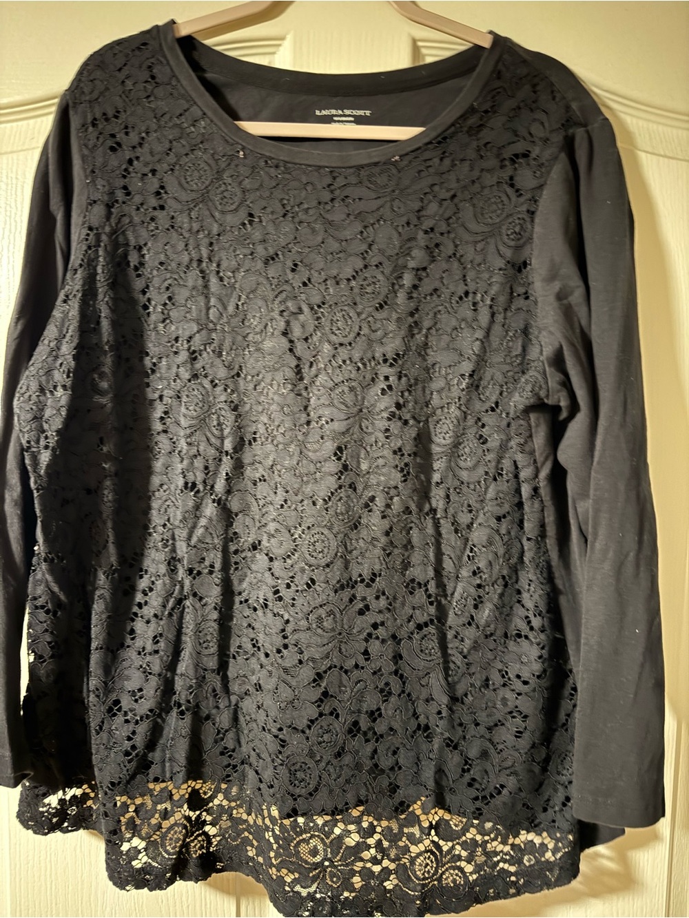 Laura Scott Black Lace-Front Long Sleeve Tee